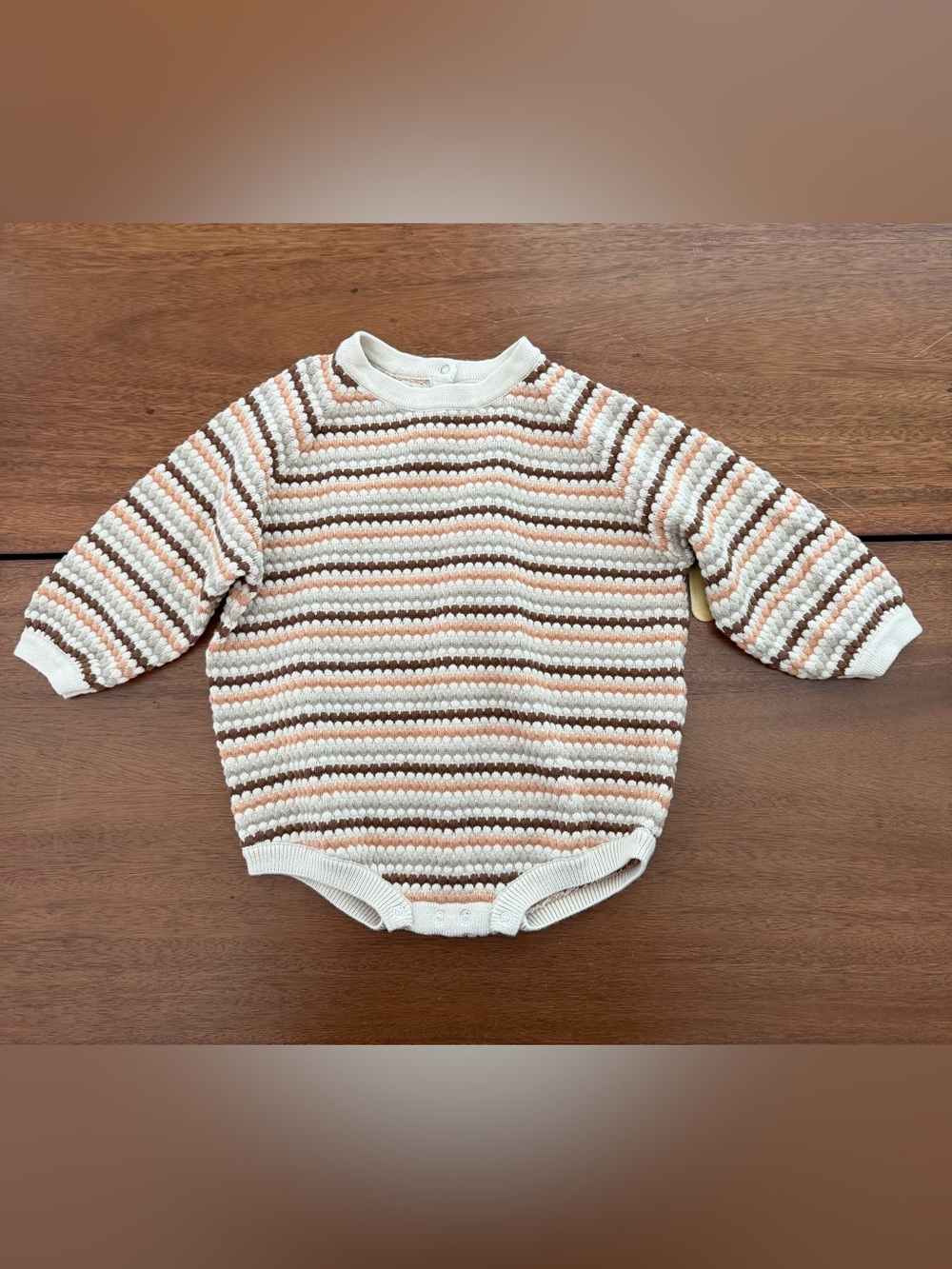 Rylee & Cru Cream and Brown Striped Knit Baby One-Piece